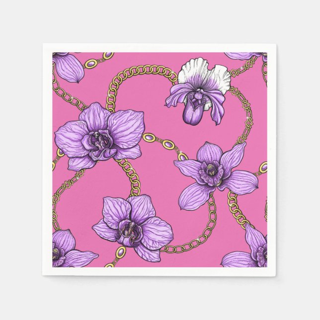 Serviette En Papier Orchidées et chaînes, violet et rose (Devant)