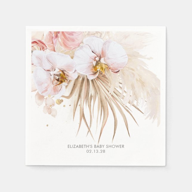 Serviette En Papier Orchidées et Pampas Grass Elegant Boho (Devant)