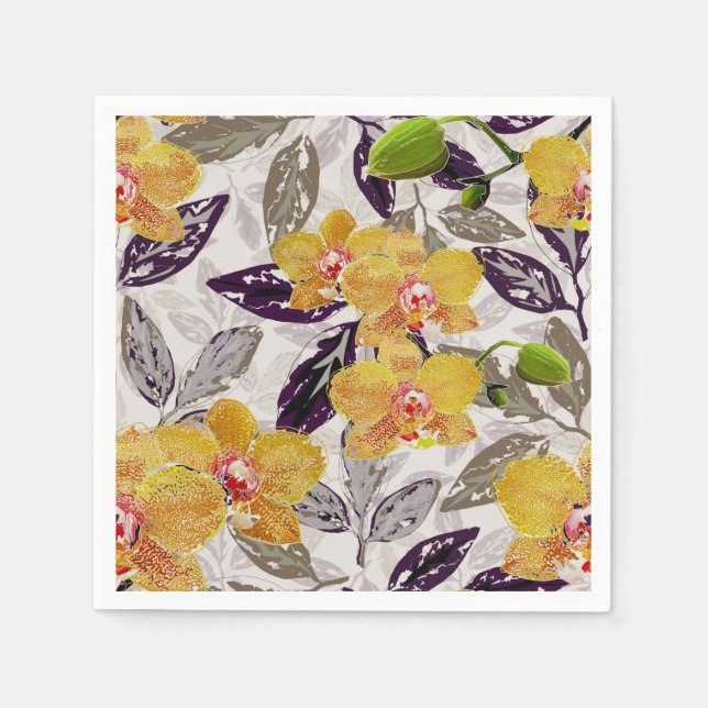 Serviette En Papier Orchidées jaunes oranges. (Devant)