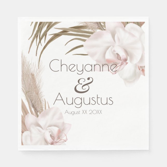 Serviette En Papier Orchidées romantiques et herbe de la pampa (Devant)