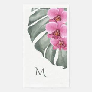 Serviette En Papier Orchidées roses chaudes tropicales avec Monogramme