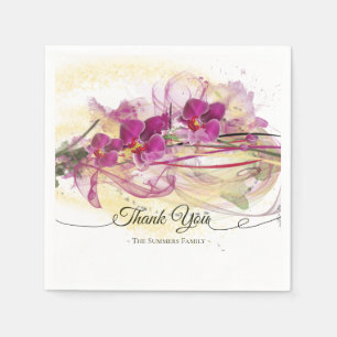 Serviette En Papier Orchidées violettes Calligraphie de l'art Abstrai