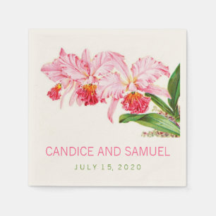 SERVIETTE EN PAPIER ORCHIDES ROSES PERSONNALISÉES MARIAGE PAPIER NAPKI