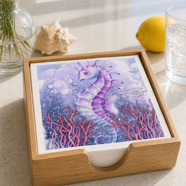 Serviette En Papier Oreiller de jet côtier Cheval Marin Violet (Créateur téléchargé)
