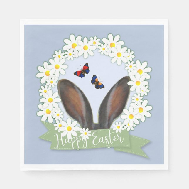 Serviette En Papier Oreilles de Lapin de Pâques Joyeuses Couronne de P (Devant)