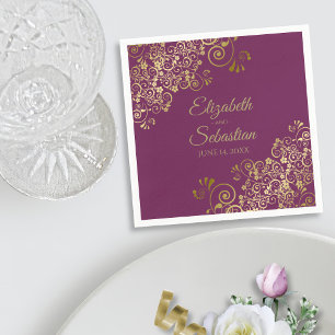 Serviette En Papier Ornat Gold Filigree Elegant Cassis Purple Mariage