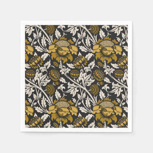 Serviette En Papier Ornate floral pattern with large gold flowers  (Devant)