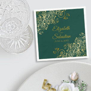Serviette En Papier Ornate Gold Filigree Elegant Emerald Green