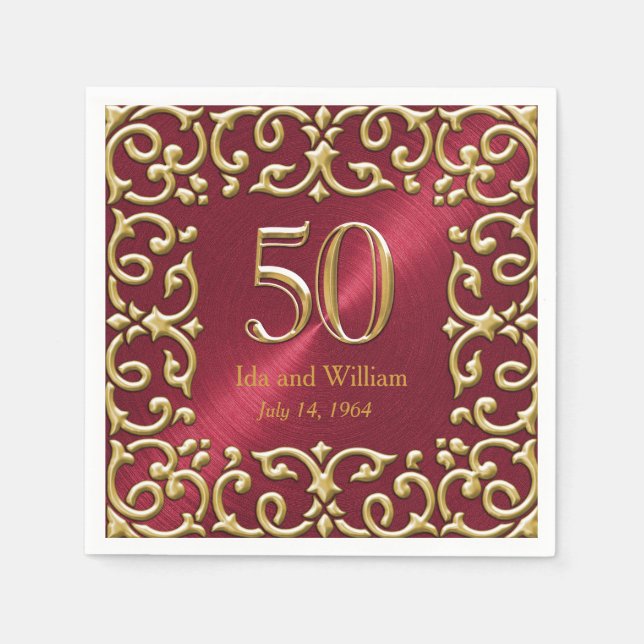 Serviette En Papier Ornate Gold Frame 50e Anniversaire (Devant)