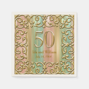 Serviette En Papier Ornate Gold Frame 50e Anniversaire