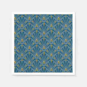Serviette En Papier Ornement art déco bleu et jaune.