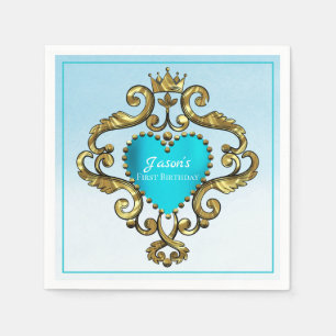 Serviette En Papier Ornement Coeur Bleu Et Or