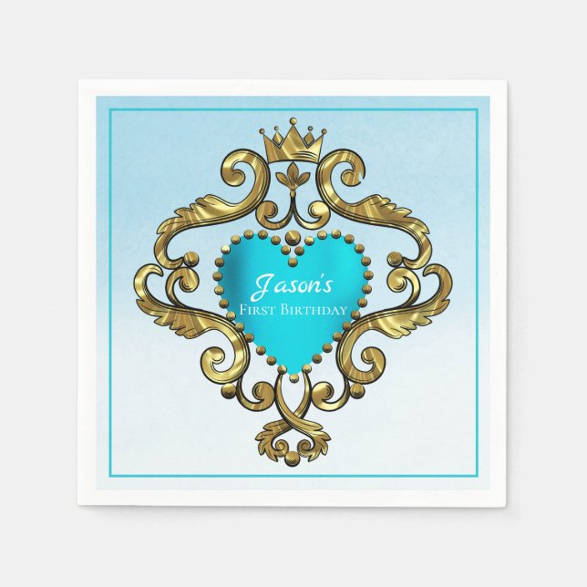 Serviette En Papier Ornement Coeur Bleu Et Or (Devant)