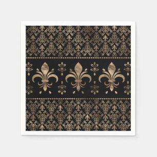 Serviette En Papier Ornement de luxe en noir et or Fleur de lis