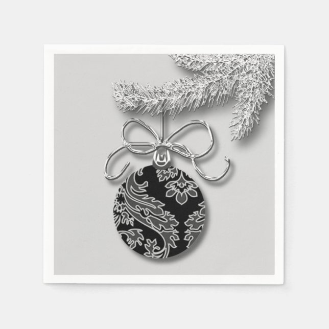 Serviette En Papier Ornement de Noël classique Couleurs gris-noir (Devant)