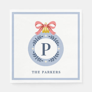 Serviette En Papier Ornement de Noël Monogramme Vintage bleu