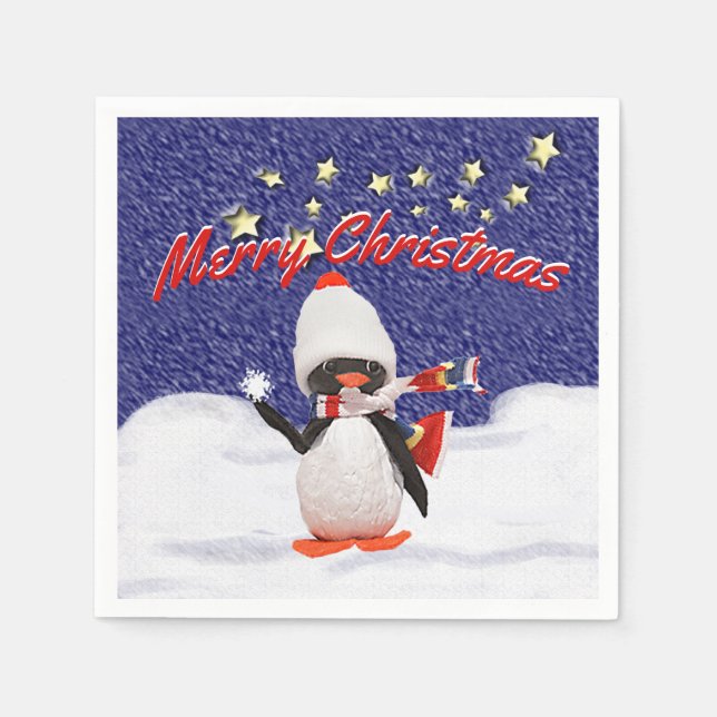 Serviette En Papier Ornement de pingouin adorable Paradis de Noël (Devant)