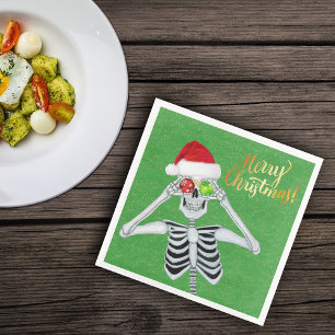 Serviette En Papier Ornement de squelette de Noël Goofy yeux chapeau v