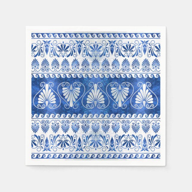 Serviette En Papier Ornement grec de luxe pierre bleue et perle (Devant)