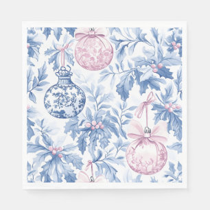 Serviette En Papier ornements de Noël bleu doux toile rose