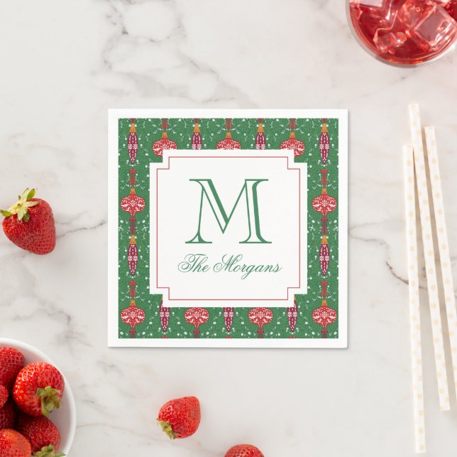 Serviette En Papier Ornements de Noël festifs Monogramme (En situation)