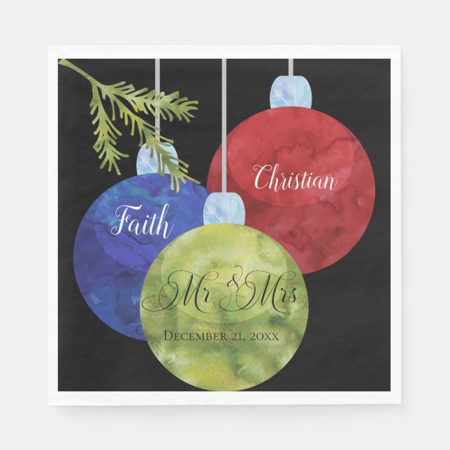 Serviette En Papier Ornements de Noël, M. & Mme Mariage (Devant)