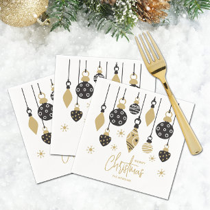 Serviette En Papier Ornements de Noël noir et or chic