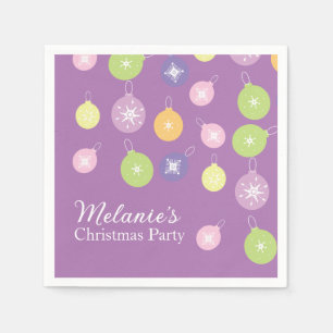 Serviette En Papier Ornements de Noël pastel flocons de neige violet