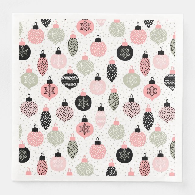 Serviette En Papier Ornements de Noël rose et vert blanc Arrière - pla (Devant)