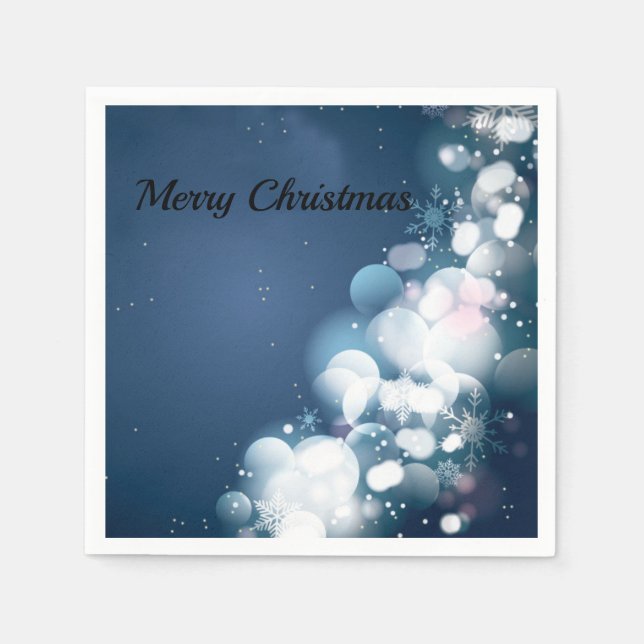 Serviette En Papier ornements de Noël sur un fond bleu (Devant)