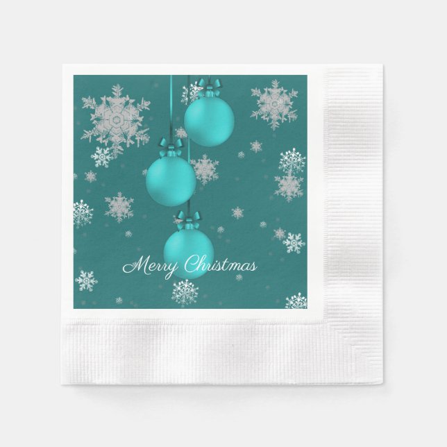 Serviette En Papier Ornements de Noël turquoises Papier Napkin (Devant)