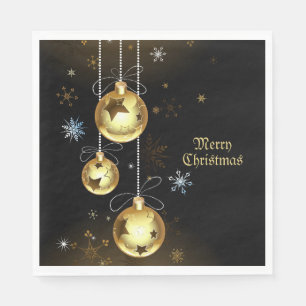 Serviette En Papier Ornements dorés de Noël Étoiles brillantes Noir