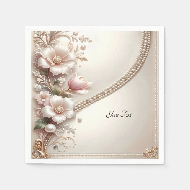 Serviette En Papier Ornements Floraux et Perles (Devant)