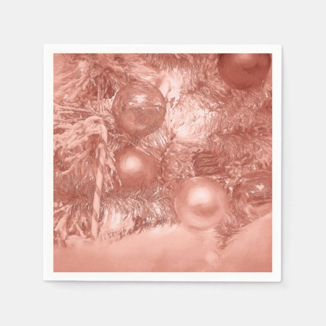 Serviette En Papier Ornements Noël Arbre Rose Gold Holiday (Devant)