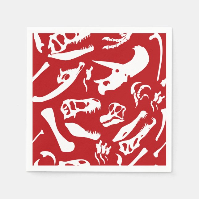 Serviette En Papier Os Dinosaures (Rouge) (Devant)