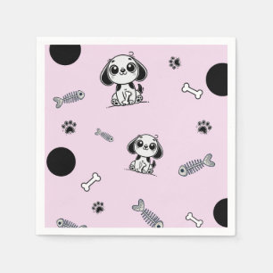 Serviette En Papier Os Poissons Rose & Noir aux Os de Chien Fête d'Ann