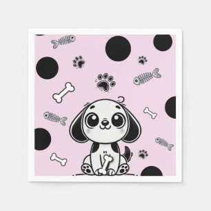 Serviette En Papier Os Poissons Rose & Noir aux Os de Chien Fête d'Ann