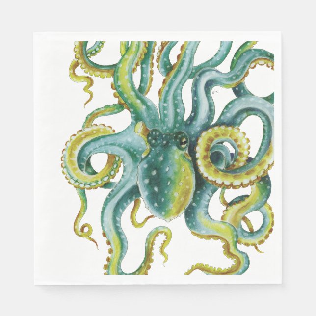 Serviette En Papier Otopus bleu aquarelle (Devant)