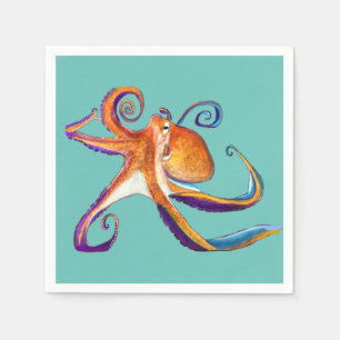 Serviette En Papier Otopus vie marine aquarelle art
