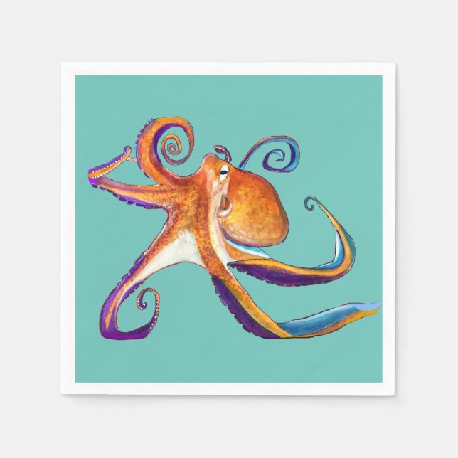 Serviette En Papier Otopus vie marine aquarelle art (Devant)