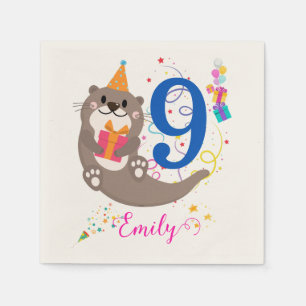 Serviette En Papier Otter Anniversaire Fille Fête Ballons colorés Thèm