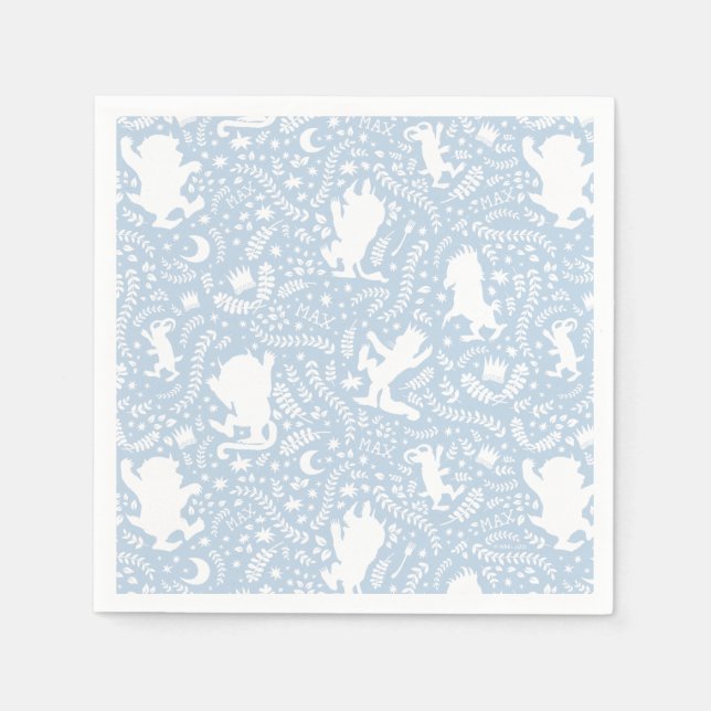 Serviette En Papier Où les choses sauvages le modèle floral bleu (Devant)