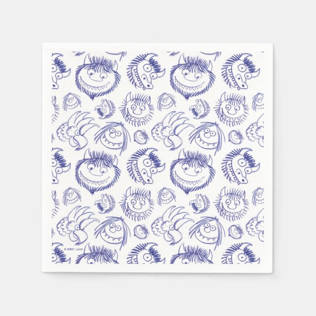 Serviette En Papier Où sont les monstres Sketch Pattern (Devant)