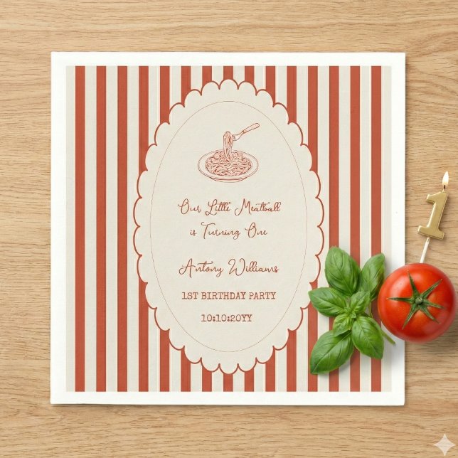 Serviette En Papier Our little meatball is turning one 1st Birthday  (Créateur téléchargé)