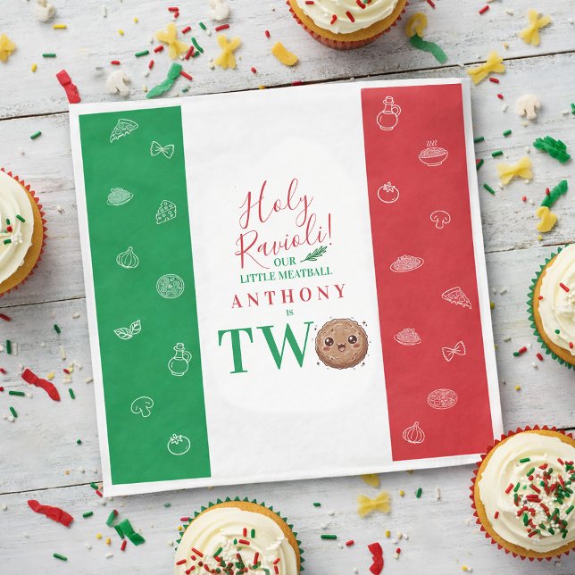 Serviette En Papier Our Little Meatball is Turning Two Birthday Party  (Our Little Meatball is Turning Two Birthday Party Napkins)