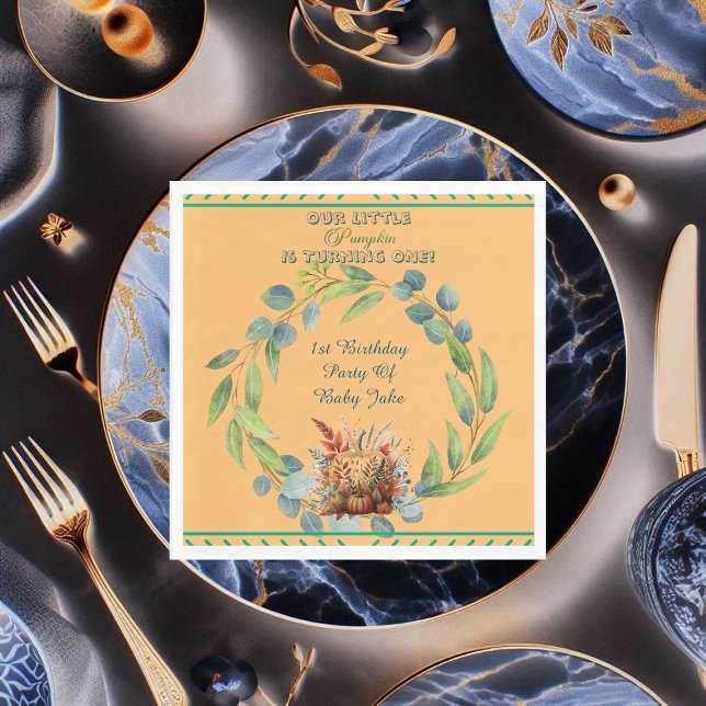 Serviette En Papier Our Little Pumpkin 1st Birthday Fall Wreath Orange (Our Little Pumpkin 1st Birthday Fall Wreath Orange Napkins)