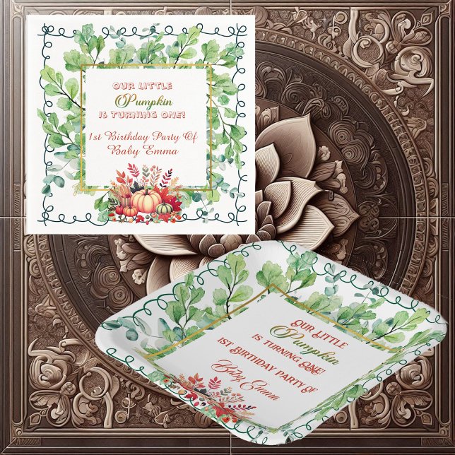 Serviette En Papier Our Little Pumpkin 1st Birthday Green Fall Wreath  (Our Little Pumpkin 1st Birthday Green Fall Wreath Napkins)