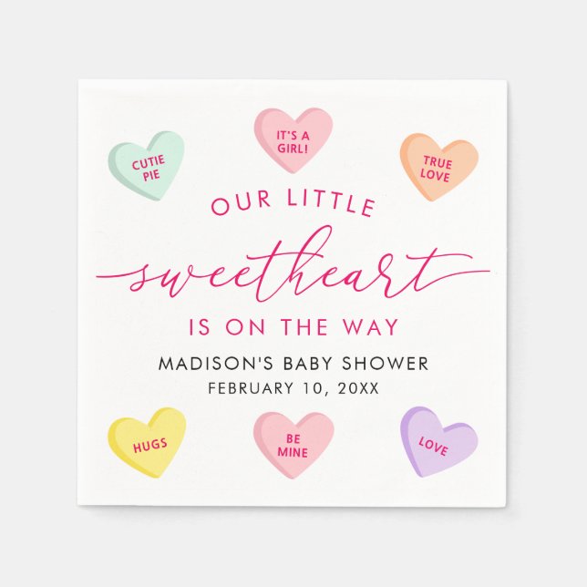 Serviette En Papier Our Little Sweetheart Candy Hearts Baby Shower (Devant)