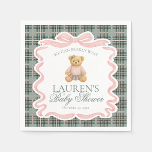 Serviette En Papier Ours à nœud papillon rose en tartan pour Baby Show