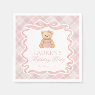 Serviette En Papier Ours à nœud papillon rose Tartan à carreaux Annive